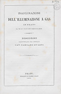 Title-page of the volume: Inaugurazione dell'illuminazione a gas in Prato il VI di giugno MDCCCLXIX ... .