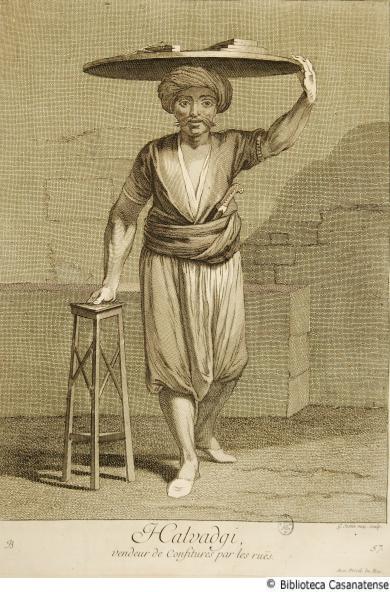 Halvadgi, vendeur de confitures par les ruës (venditore ambulante di marmellate), Tav. 57