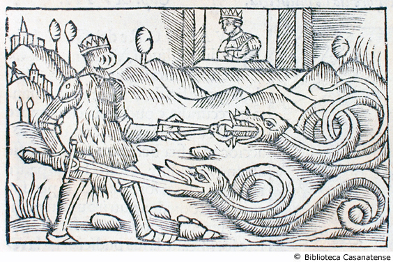 di Regnero, detto Bracha pelosa, che uccide due serpenti, c. 66