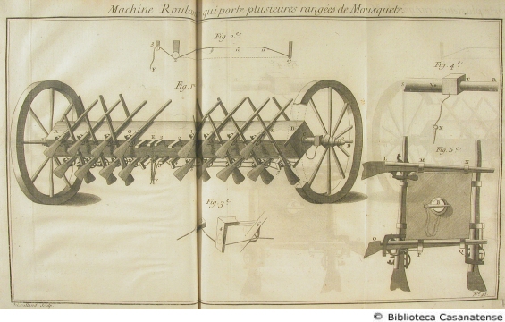 Machine roulante qui porte plusieures rangées de mousquets, tav. 95