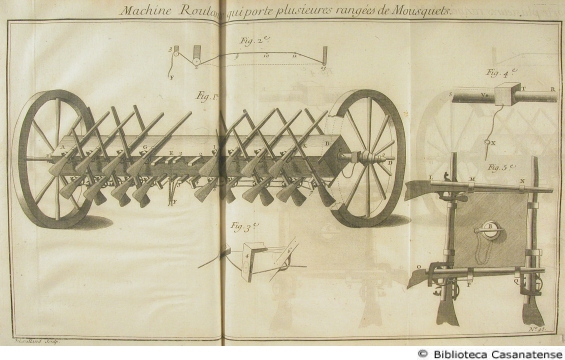 Machine roulante qui porte plusieures ranges de mousquets, tav. 95