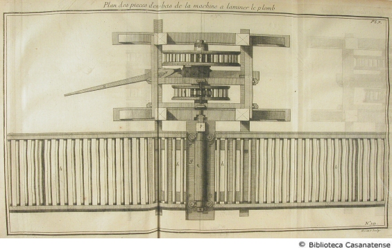 Plan des pieces d'en-bas de la machine à laminer le plomb, tav. 313