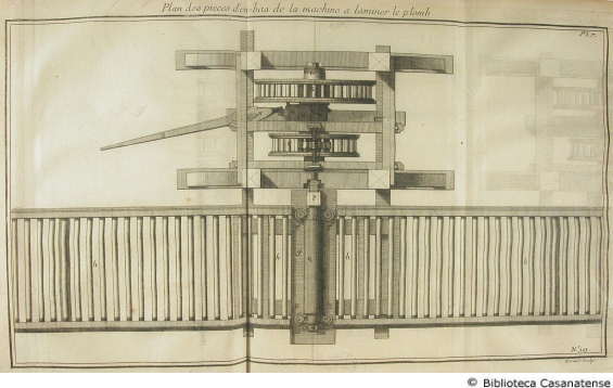 Plan des pieces d'en-bas de la machine  laminer le plomb, tav. 313