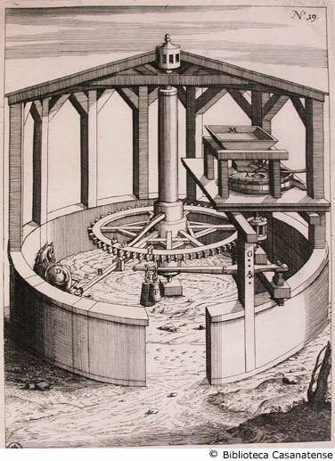 Tav. 19 - Mola per macinare il grano azionata da un cavallo.