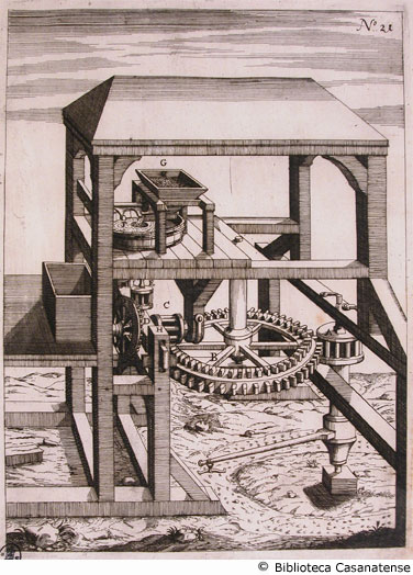 Tav. 21 - Mola per macinare il grano azionata da un cavallo.