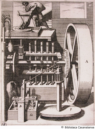 Tav. 57 - Mola per macinare il grano azionata ad acqua.