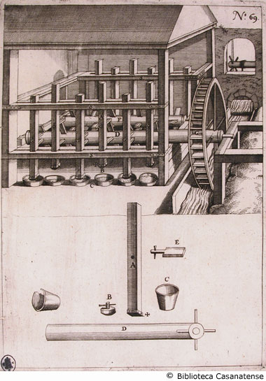 Tav. 69 - Macchinario per pestare il carbone alimentato ad acqua.