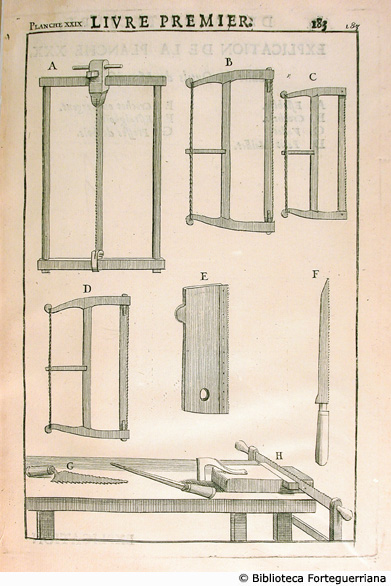 Tav. XXIX - Attrezzi necessari ai falegnami, p. 183