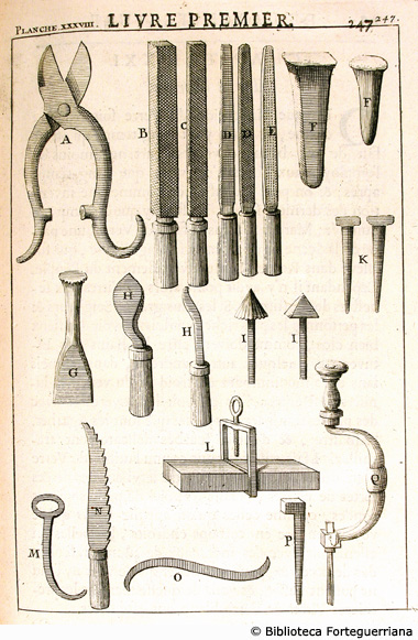 Tav XXXVIII - Attrezzi per forgiare serrature, p. 247