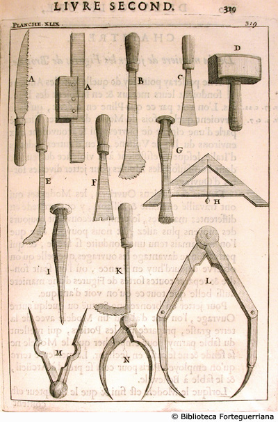 Tav XLIX - Attrezzi utili allo scultore, p. 319