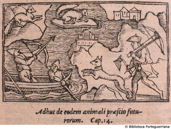 (Caccia allo scoiattolo su una barca), c. 140v (2 fig.)