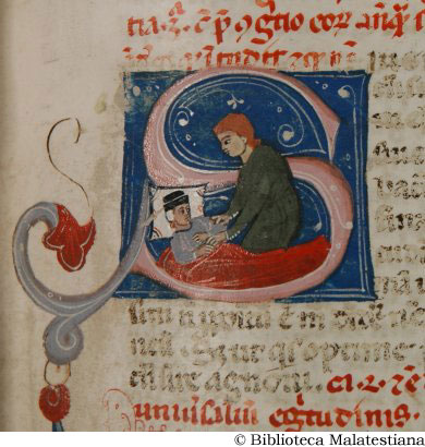 (Un medico misura il polso ad un ammalato coricato nel suo letto), c. 69r