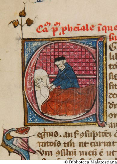 (Un medico misura il polso ad un ammalato coricato nel suo letto), c.89r