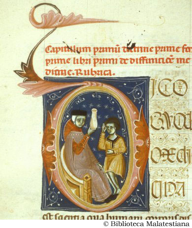 (Un medico esegue un'uroscopia davanti all'ammalato), c.6r