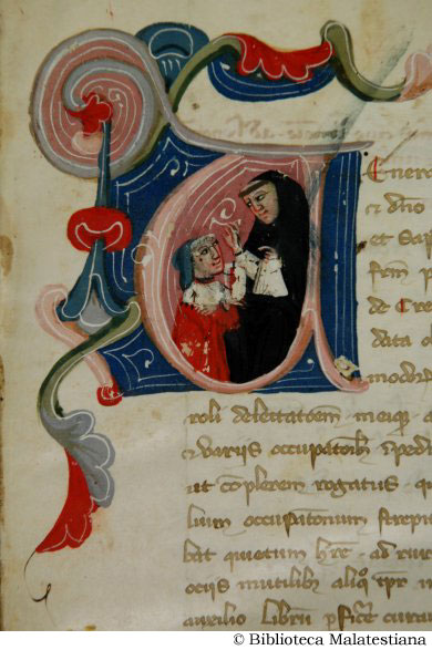 (Pietro de' Crescenzi consegna un libro a Americo di Piacenza), c. 1r