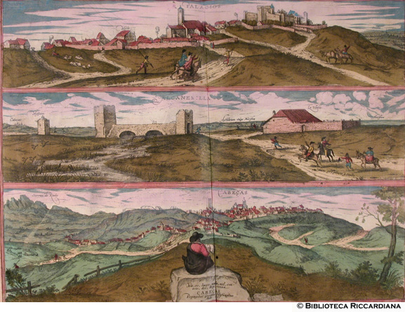 Tav. 10 - a).- Palacios ([?] Spagna), b).- Alcanerilla ([?] Spagna), c).- Cabecas ([?] Spagna), - (autore: George Hofnagel, 1565)