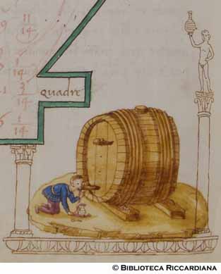 Uomo beve da una botte di vino, c. 96v