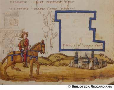 Mercante in viaggio verso una città, c. 110r