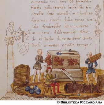 Fonderia all’opera nel costruire una bombarda, c. 110v