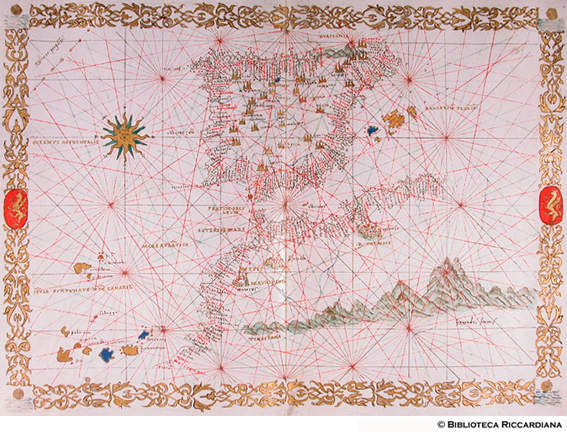 Carta nautica della penisola iberica e dello Stretto di Gibilterra, cc. 6v-7r