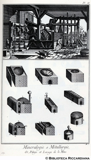 Tav. 179 - Mineralogia e metallurgia - Mulino per triturale il minerale d'oro.