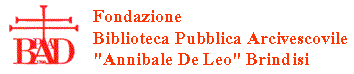 link esterno al sito della Fondazione Biblioteca Pubblica Arcivescovile 'A. De Leo' - Brindisi - logo della Biblioteca