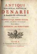 Frontespizio del volume: Antiqui Romanorum pontificum denarii ...