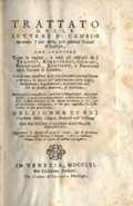 Frontespizio del volume: Trattato delle lettere di cambio secondo l'uso ... .