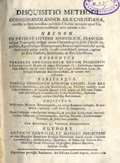 Title-page of the volume: Disquisitio methodi consignandi annos aerae Christianae, ...