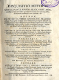 Frontespizio del volume: Disquisitio methodi consignandi annos aerae Christianae, ...