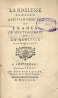 Title-page of the volume: La noblesse ramenée ... .