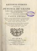 Title-page of the volume: Racconto storico della penuria de' grani ...