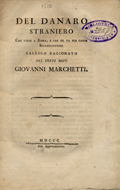 Title-page of the volume: Del danaro straniero che viene a Roma, e che se ne va ... .