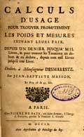 Frontispice de le volume: J.-B. Masson, Calculs d'usage pour trouver promptement les poids et mesures... .