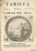 Frontispice de le volume: Tariffa delle gabelle per Siena.