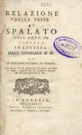 Frontispice de le volume: Relazione della peste di Spalato dell'anno 1784. ...
