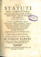 Frontispice: Gli Statuti dell'agricoltura con varie osservazioni, bolle, decisioni della S. Ruota, e decreti intorno alla medesima ...
