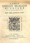 Frontispice de le volume: Libro dello scalco di Cesare Euitascandalo. Quale insegna quest'honorato seruitio.