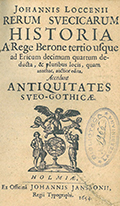 Frontespizio del volume: Johannis Loccenii Rerum Suecicarum historia a rege Berone ... .