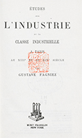 Frontespizio del volume: tudes sur l'industrie et la classe industrielle a Paris au 13. et 14. sicle